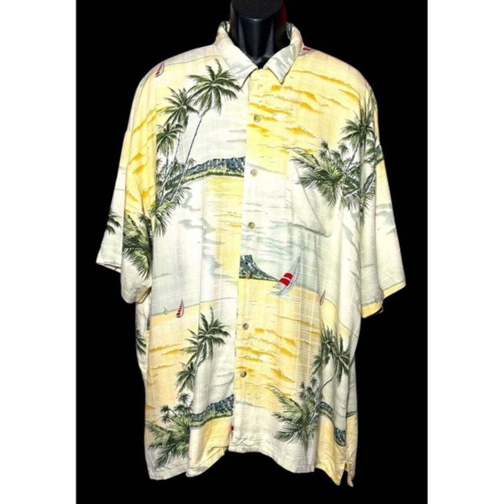 After Dark By Falcon Bay Mens‎ 2XL Short Sleeve Button Down Shirt Tropical Beach